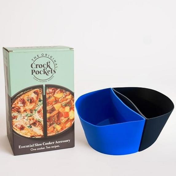 The Original Blue and Black 6-Quart Slow Cooker Liners 2 Pc. Dividers Set, Reusable Silicone Crock Pot Inserts, Non-Stick and Leak Resistant, BPA Free, Dishwasher Safe +FREE COOKBOOK