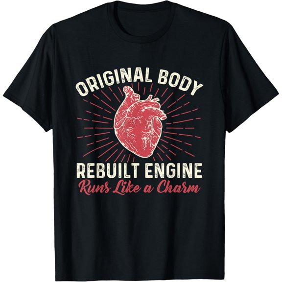 t-shirt Original Body Rebuilt Engine Heart Attack Survivor Recovery T-Shirt mens，black，women，funny，men，journey，Crew Neck, Short Sleeve,printing