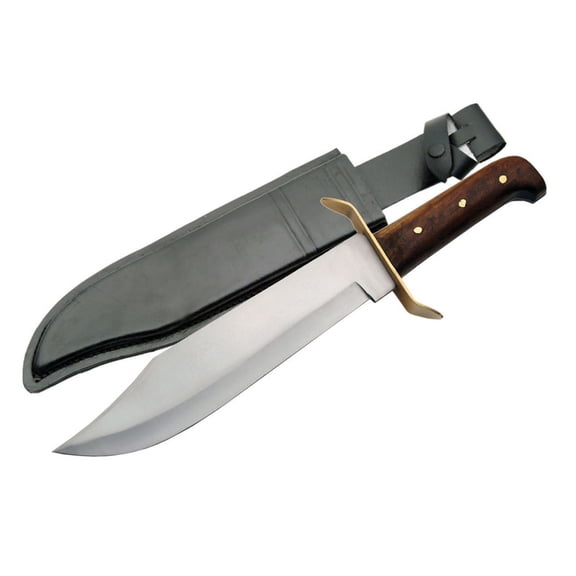SZCO 15" Carbon Steel Bowie Knife, Handmade Full Tang Blade with Ergonomic Wood Handle, Heavy-Duty Hunting and Survival Tool with Leather Sheath