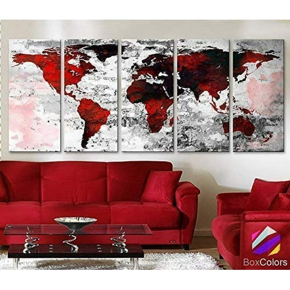 Original by BoxColors XLARGE 30"x 70" 5 Panels 30"x14" Ea Art Canvas Print Watercolor Texture Map Old brick Wall color red black white decor Home interior (framed 1.5" depth)