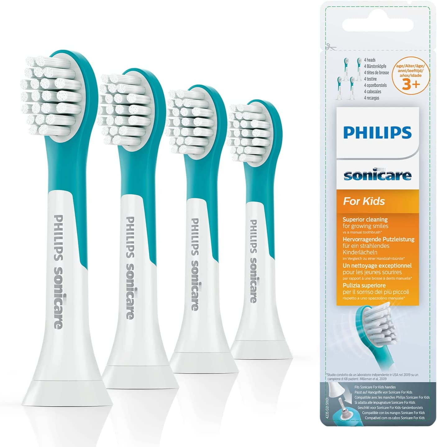 Original Brush for Kids HX6034 / 33, Gentle Cleaning of Children's Teeth, from 3 Years, 4 Pieces