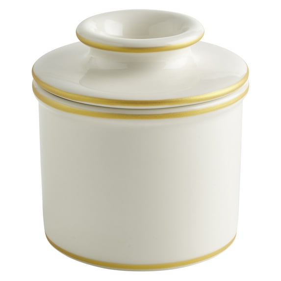 Butter Bell® Crock – Le Bistro White with Gold Trim Ceramic Butter Holder with Lid, Keeper for Spreadable Butter