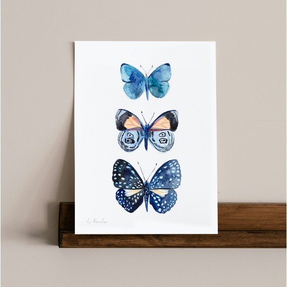 Original Butterflies Painted Artwork One Of A Kind Unique Insects Plant Two, Unframed Paper Print