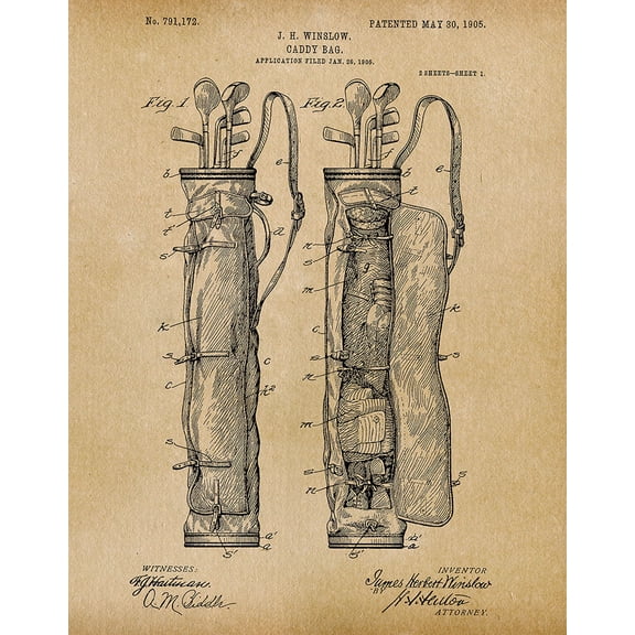 Original Caddy Bag Artwork Submitted In 1905 - Golf - Patent Art Print