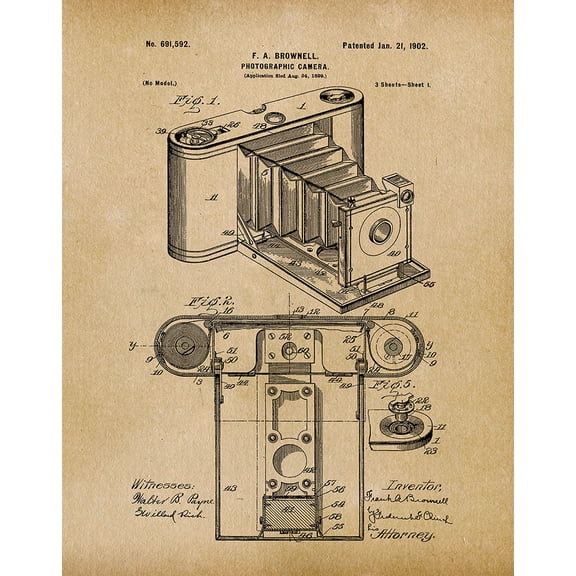 Original Camera Brownell Artwork Submitted In 1902 - Photography - Patent Art Print