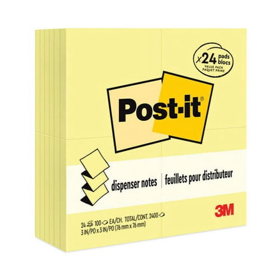 Original Canary Yellow Pop-up Refill Value Pack, 3" x 3", Canary Yellow, 100 Sheets/Pad, 24 Pads/Pack | Bundle of 10 Packs
