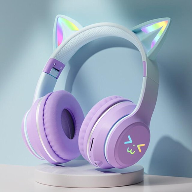 Original Cat Ear Bluetooth Headsets Wireless Earphones RGB Glow With