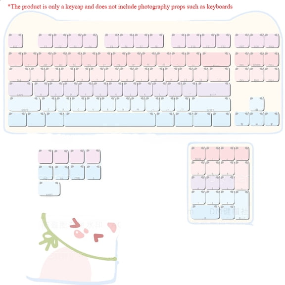 Original Cat Party Keycap Cat's Ears Transparent MAO Side Engraved PBT Thermal Sublimation Mechanical Keyboard Keycap 61 108