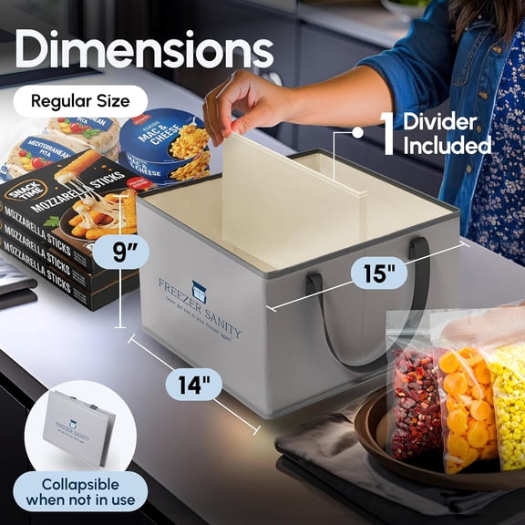 The Original Chest Freezer Organizer Bins, Stackable Storage Organizers, Deep Freezer Dividers, Handles, Heavy-Duty, Water-Proof (2 Pack Regular 15x14x9)