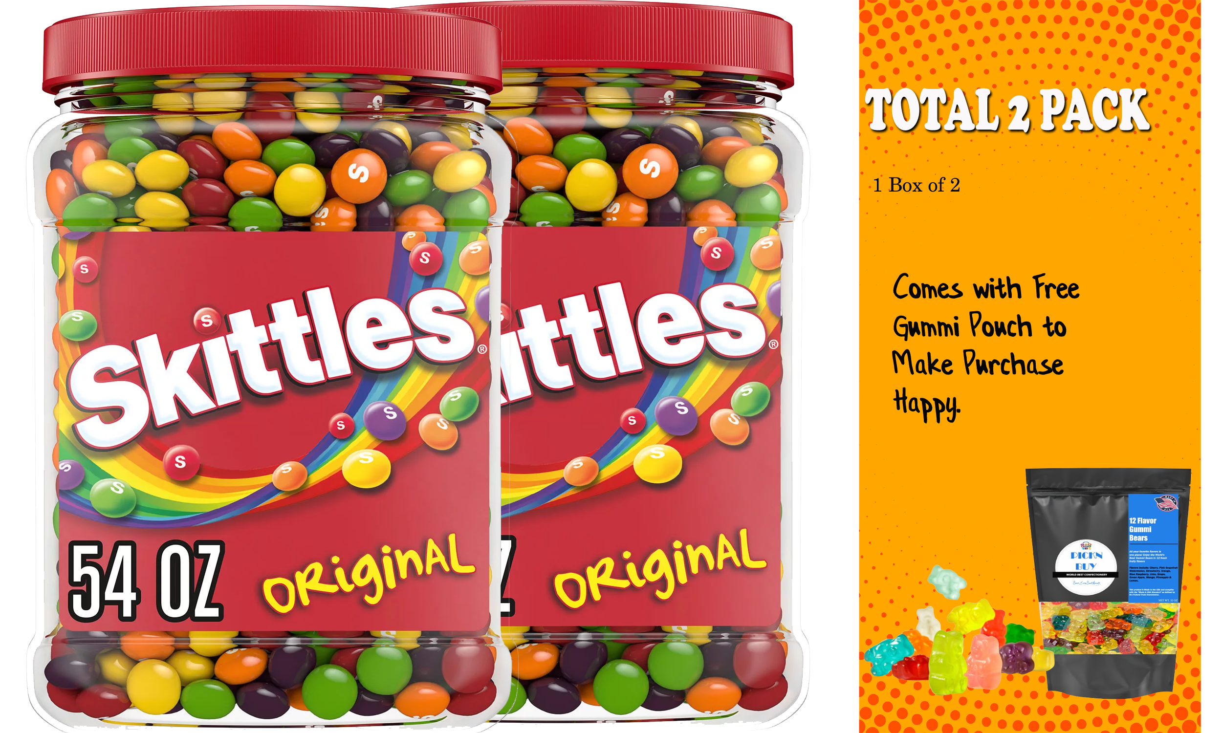 Original Chewy Candy Bulk Jar by Skittles, 54 oz. 2PK, Free PICKN BUY Gummies