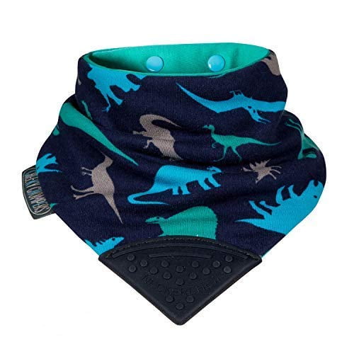 The Original Chewy Teething Bib : Super Absorbent Reversible Bandana Drool Bib for Teething Babies. Food-Grade Silicon Teethers are BPA and Phtalates-Free | Dino Friends Neckerchew by CHEEKY CHOMPERS