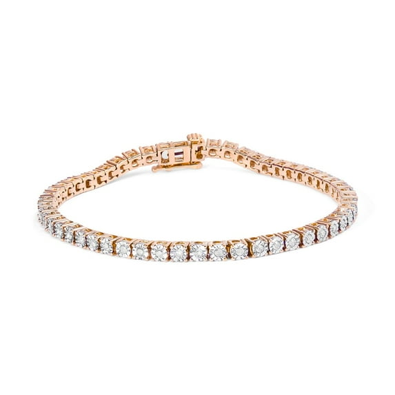 Original Classics 10K Rose Gold Plated .925 Sterling Silver 1.0 Cttw Womens Miracle-Set Diamond Round cut Box Clasp Illusion Faceted Bezel Tennis Bracelet (I-J Color, I3 Clarity) - 8"