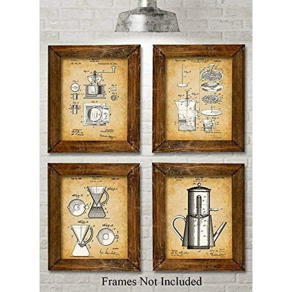Original Coffee Patent Art Prints - Set of Four Photos (8x10) Unframed - Great Gift for the Coffee Lover or Kitchen Decor
