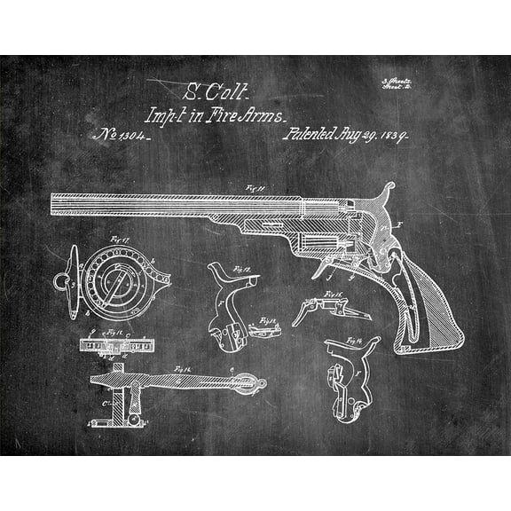 Original Colt Revolver Artwork Submitted In 1839 - Guns - Patent Art Print