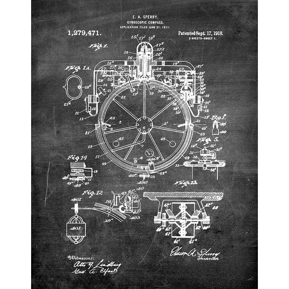 Original Compass Artwork Submitted In 1918 - Nautical - Patent Art Print