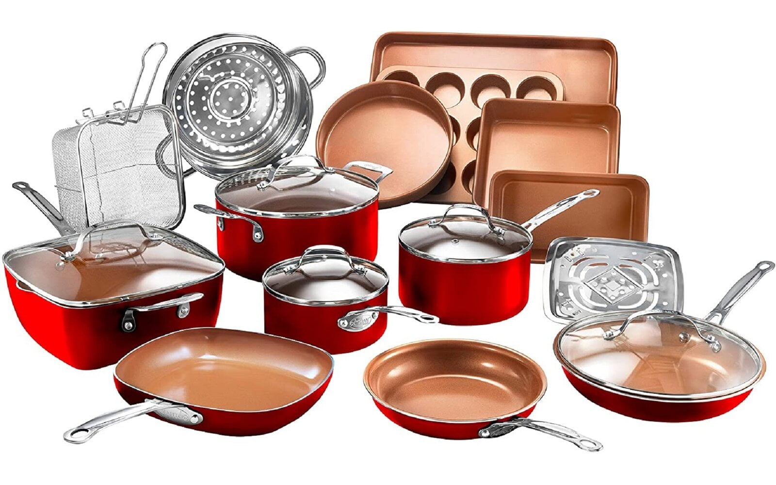 Original Copper 20 Piece Ceramic Non Stick Cookware Set with Bakeware, PTFE Free, Construction