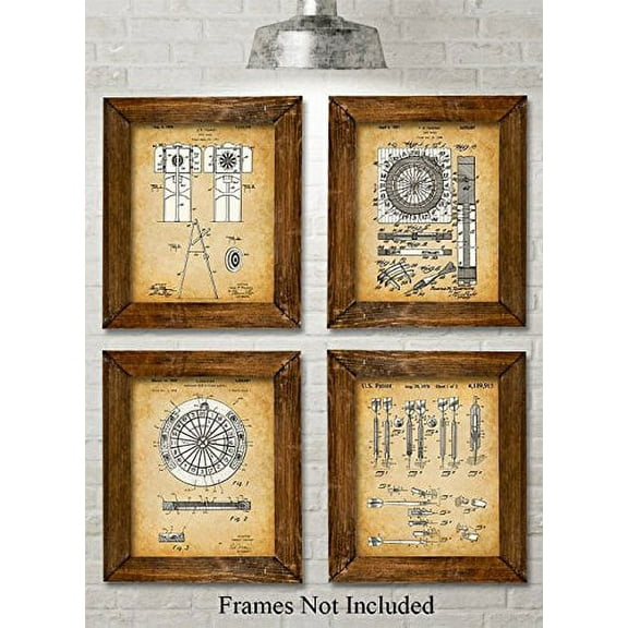 Original Darts Patent Art Prints - Set of Four Photos (8x10) Unframed - Great Gift for Game Rooms, Man Caves, Home Bar Pub Decor