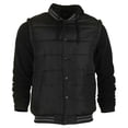thumbnail image 1 of Original Deluxe Men's Mixed Media Hooded Snap Front Varsity Jacket Black 2XL, 1 of 2