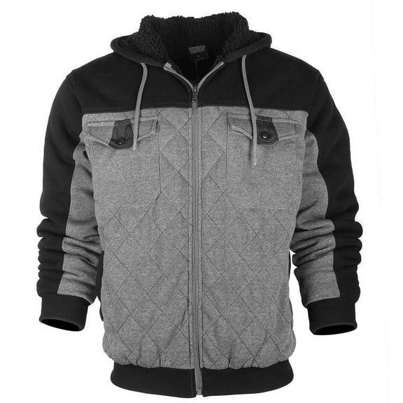 Original Deluxe Men's Sherpa Lined Pocket Front Zip Up Hoodie Dark Grey Black S