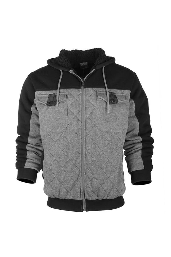 Men's Sherpa Lined Pocket Front Zip Up Hoodie Dark Grey Black S