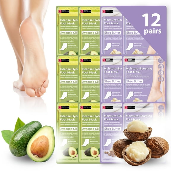Original Derma Beauty 12 Pairs Moisturize-Boosting Shea Butter + Intense Hydration Avocado Foot Mask (Assort #2)