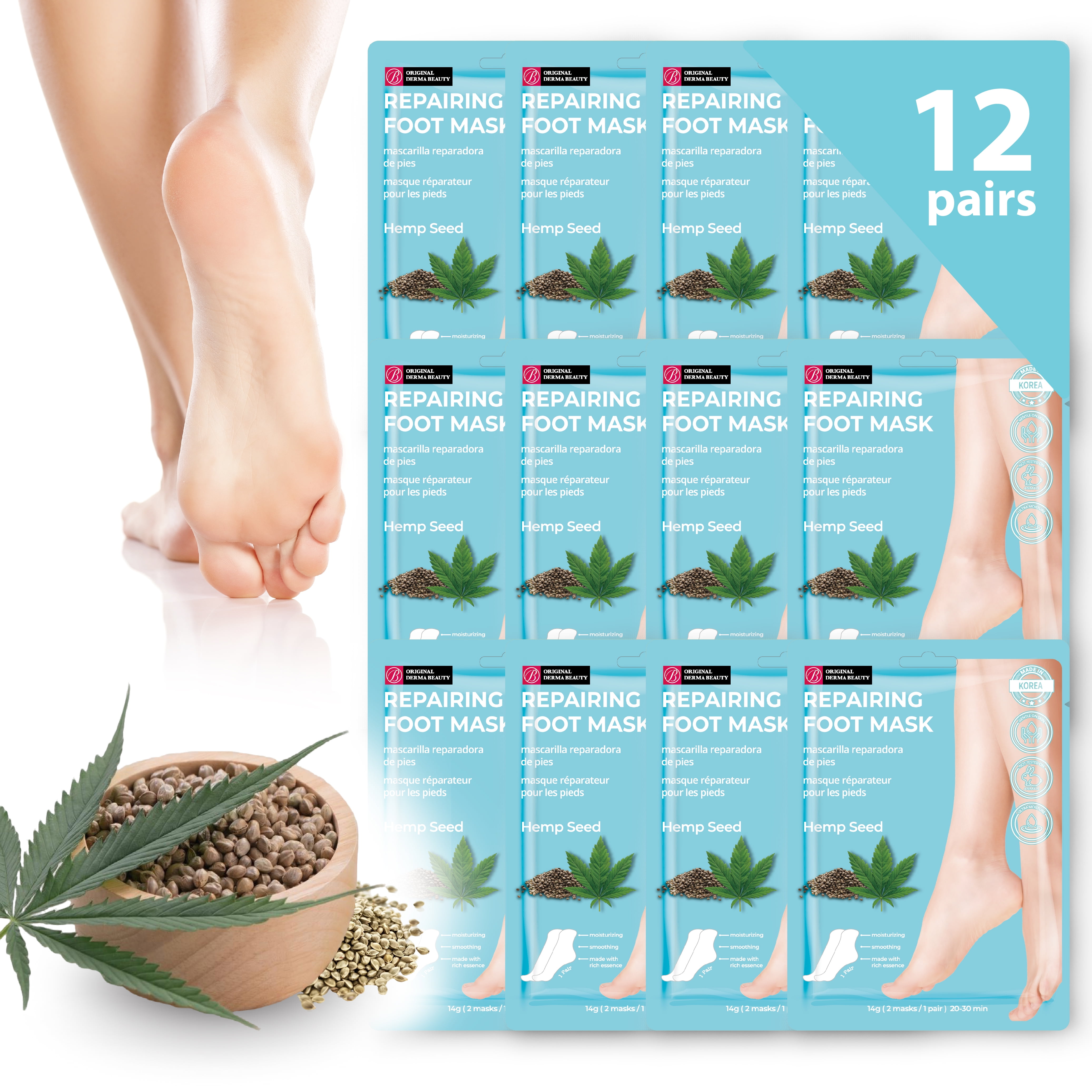 Original Derma Beauty 12 Pair Repairing Hemp Seed Foot Masks