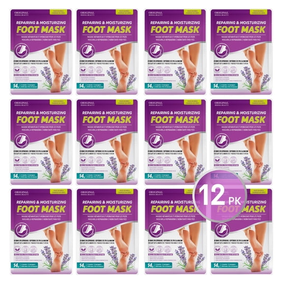Original Derma Beauty 12PK Dry, Cracked Skin Foot Mask Moisturizing Socks - Lavender