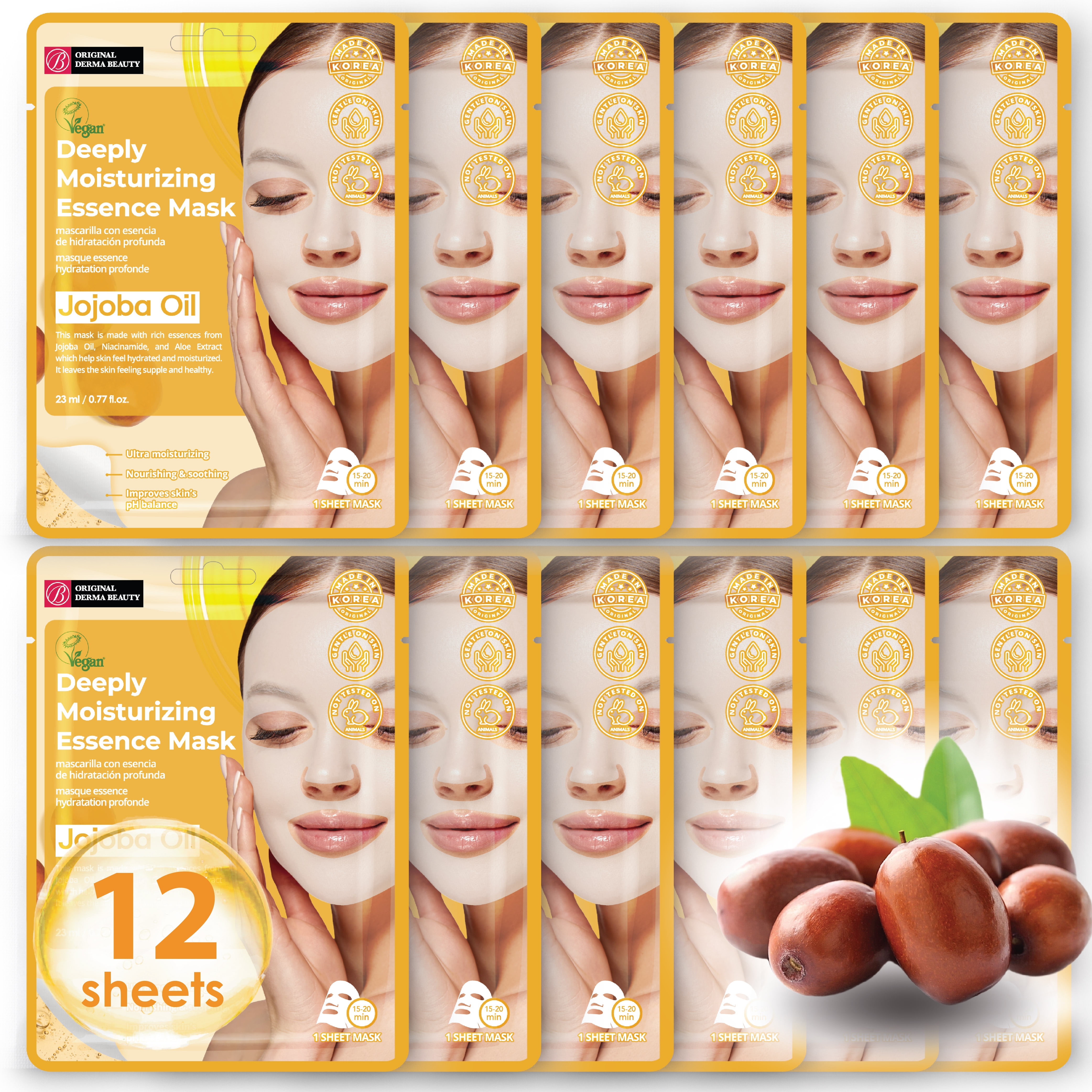Original Derma Beauty 12PK, Jojoba Oil, Moisturizing Bulk Facial Masks ...