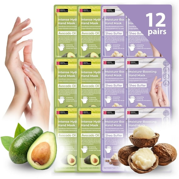 Original Derma Beauty - 12PK Shea Butter + Avocado Hand Mask Gloves for Dry Skin Hand Masks Beauty Hand Mask for Dry Skin