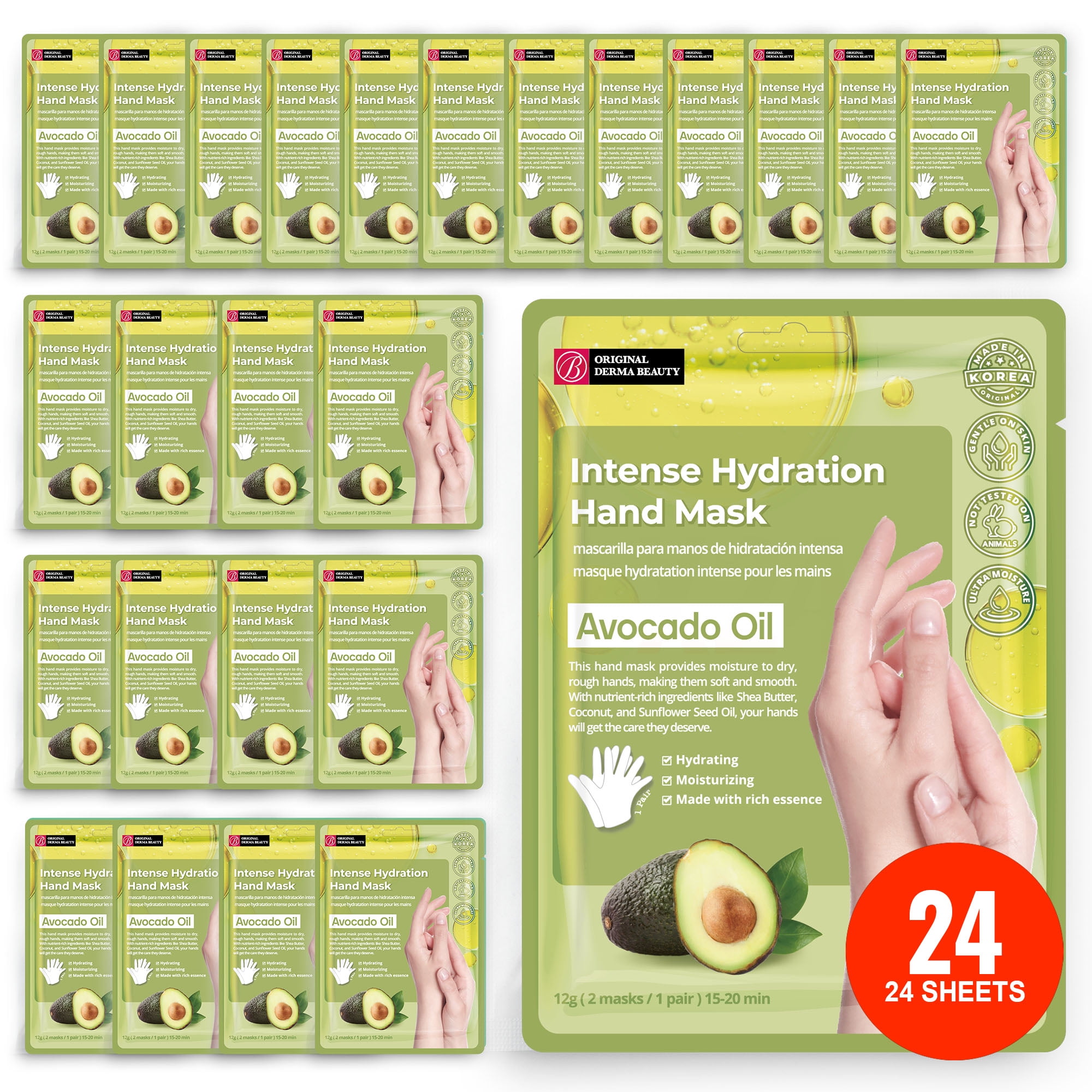Original Derma Beauty 24 PK Avocado Oil Hand Mask for Dry Skin Dry