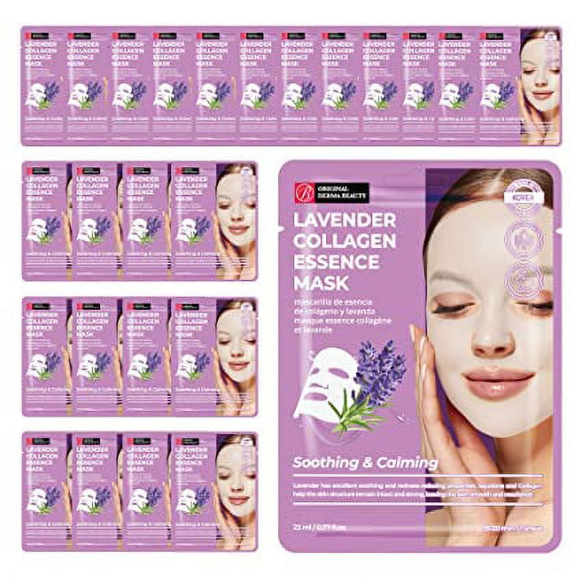 Original Derma Beauty 24 Pack Soothing & Calming Lavender Collagen Essecne Mask Sheet Face