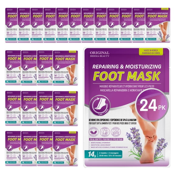 Original Derma Beauty 24PK Dry, Cracked Skin Foot Mask Moisturizing Socks - Lavender
