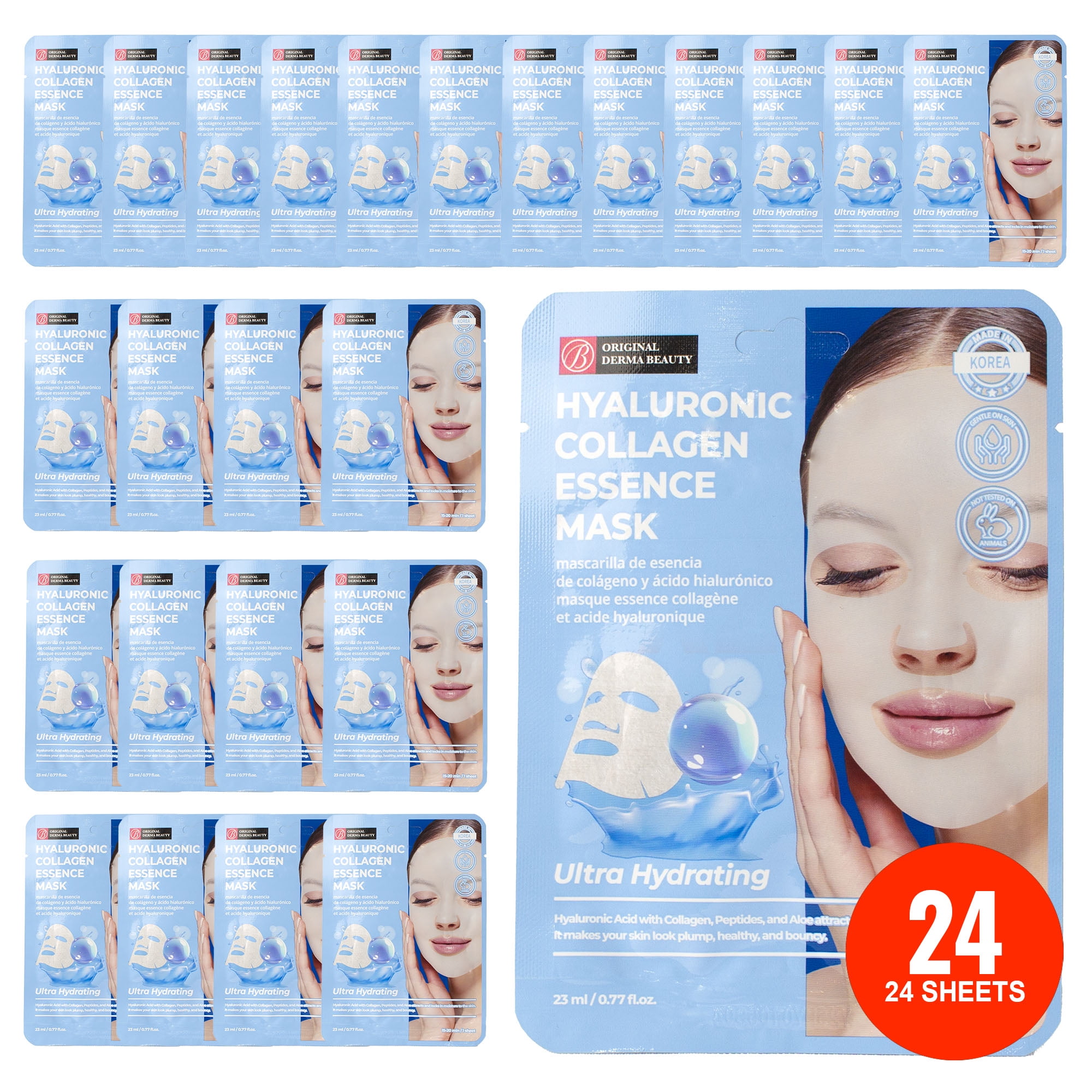 Original Derma Beauty 24PK Ultra Hydrating Hyaluronic Facial Mask for