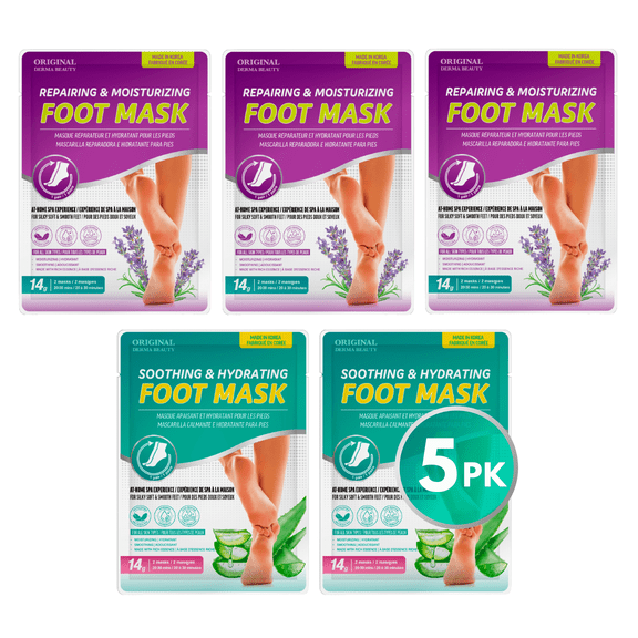 Original Derma Beauty 5-Pairs Moisturizing Foot Masks for Cracked Skin (Aloe & Lavender)