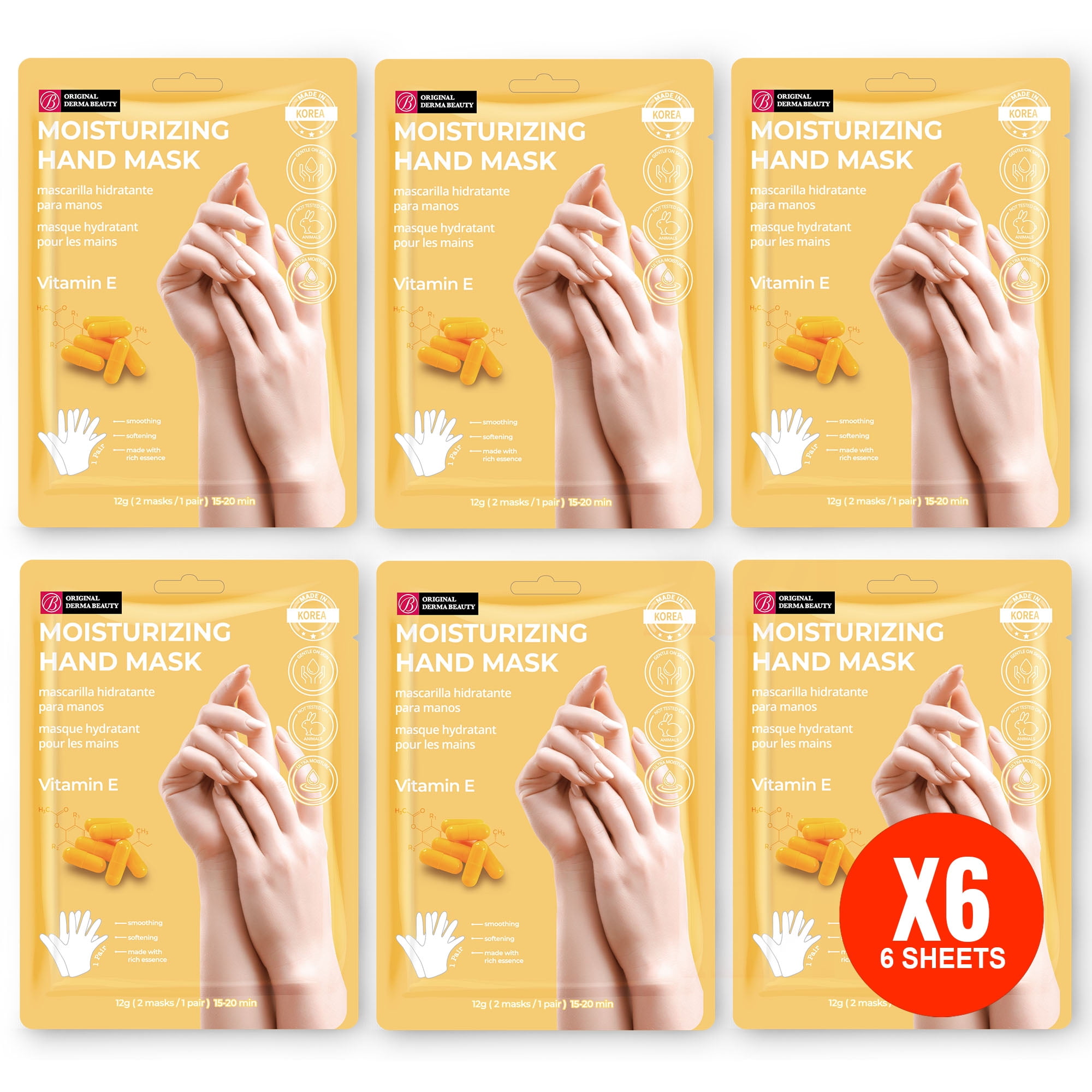 Original Derma Beauty 6 Pairs Vitamin E Moisturizing Hand Mask for Dry