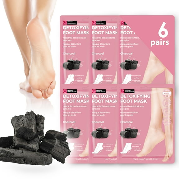 Original Derma Beauty 6PK Charcoal Foot Mask Socks Masks for Cracked Heel Dry Skin