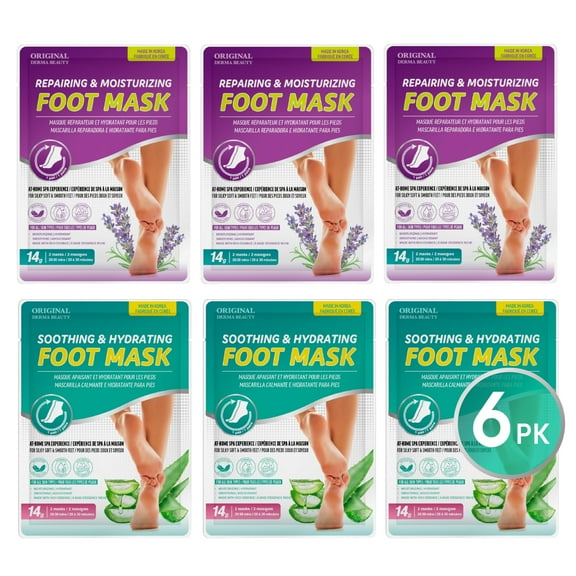 Original Derma Beauty 6PK Dry, Cracked Skin Foot Mask Moisturizing Socks - Lavender & Aloe
