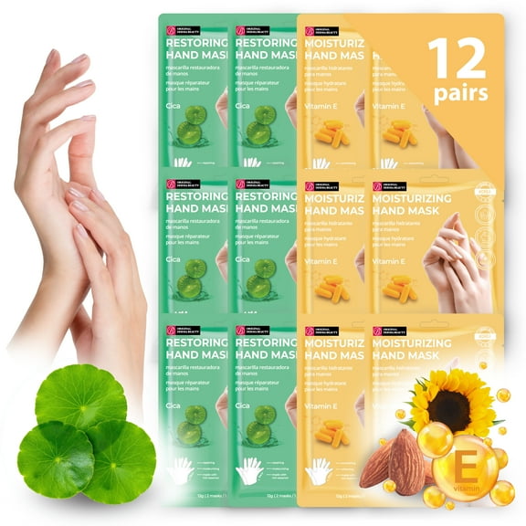 Original Derma Beauty Restoring Cica + Moisturizing Vitamin E Hand Mask, 12 Pairs