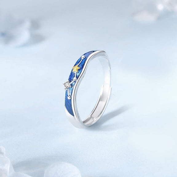 Couple Rings Adjustable Pure Silver Rings for Star Butterfly Lovers Animal Zodiac Matching Rings Set for Him and Her