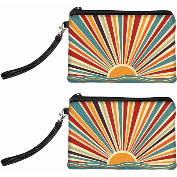 Original Designs Coin Purse for Women Girls Bohemia Sun 2 Packs Change Purse with Zipper Durable and Soft Canvas Wallet Pouch for Travel Gift Polyester