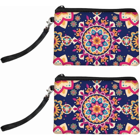 Original Designs Coin Purse for Women Girls Mandalas Patterns 2 Packs Change Purse with Zipper Durable and Soft Canvas Wallet Pouch for Travel Gift diy