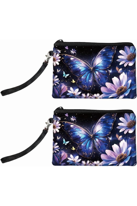 Original Designs Coin Purse for Women Girls Butterflies and Flowers 2 Packs Change Purse with Zipper Durable and Soft Canvas Wallet Pouch DIY