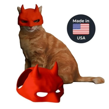 Original Devil Cat Mask with Horns - 3D Printed Red Halloween Cat Costume for Cats Only, Funny Cat Cosplay Gifts for Cat Lovers, Viral Kitten Mask Costumes Accessories - Small