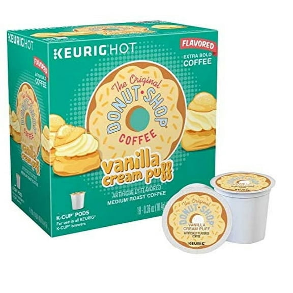 The Original Donut Shop Coffee 24 K Cups Count Pods Capsules (FLAVORS) Light/Medium/Bold Roast Flavored Premium Coffee For Keurig Machine (24 K-Cups Original Donut Shop Vanilla Cream Puff)