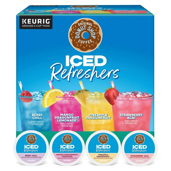 The Original Donut Shop, Iced Refreshers, Keurig Single Serve K-Cup Pod Variety Pack, Strawberry Acai, Pineapple Passionfruit, Mango Dragonfruit Lemonade, Berry Chill, 20-Count