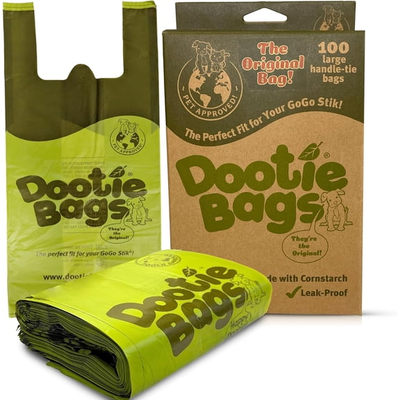 The Original Dootie Bag is Back! Pooch Approved Large Dootie Bags, Dog Poop Bags. Strong, Leakproof - EZ Tie Handles. Perfect for Dogs & Cat Litter. Pet Waste Cleanup, Swivel Bin & Scoopers.