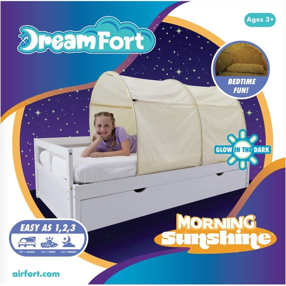 Original DreamFort - Pop Up Portable Full Bed Canopy - Glow in The Dark Stars (Morning Sunshine, Twin)