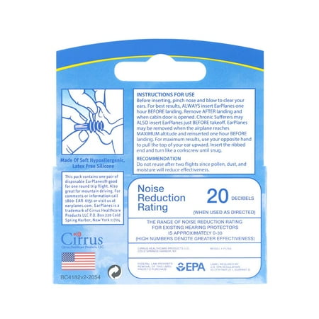 Original EarPlanes by Cirrus Healthcare Earplug for Airplane Travel Ear Protection (1 Pack)