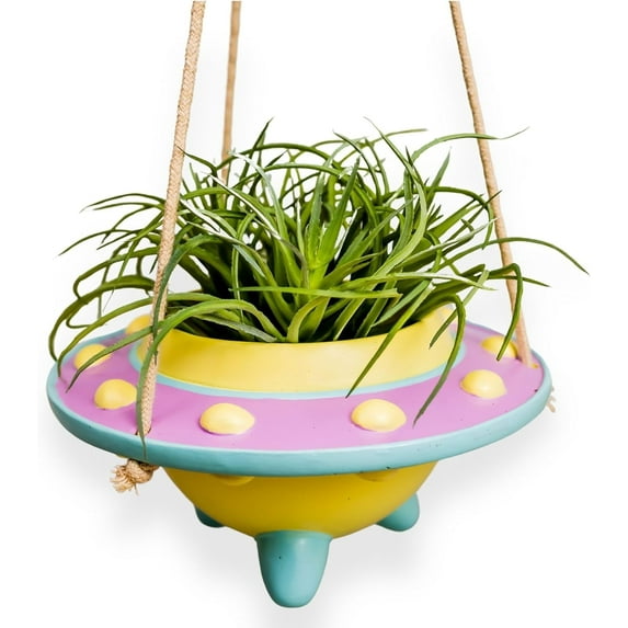 Original Earthlings Hanging Plant Pot - 3.6 Inch Plastic UFO Planter with Drainage Hole - Unique Cactus & Succulent Plant Pot - Cute, Small Hanging Plant Pots - Cute Plant Gifts for Plant Lovers