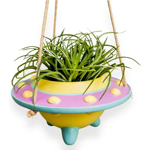 Original Earthlings Hanging Plant Pot - 3.6 Inch Plastic UFO Planter with Drainage Hole - Unique Cactus & Succulent Plant Pot - Cute, Small Hanging Plant Pots - Cute Plant Gifts for Plant Lovers